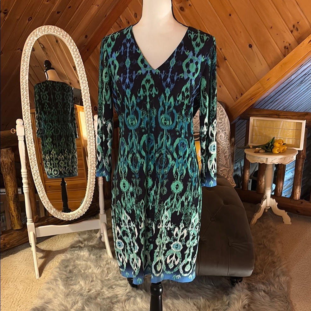 Donna Morgan Abstract Green and Black Dress